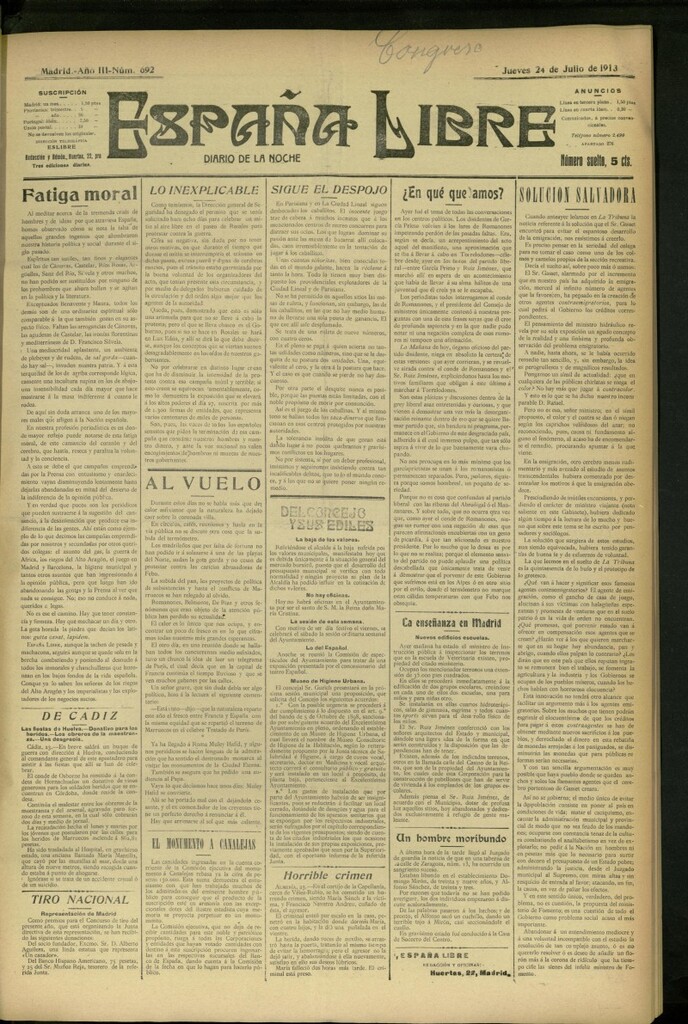 Miniatura de España Libre : Diario de la noche del 24 de julio de 1913, nº 692