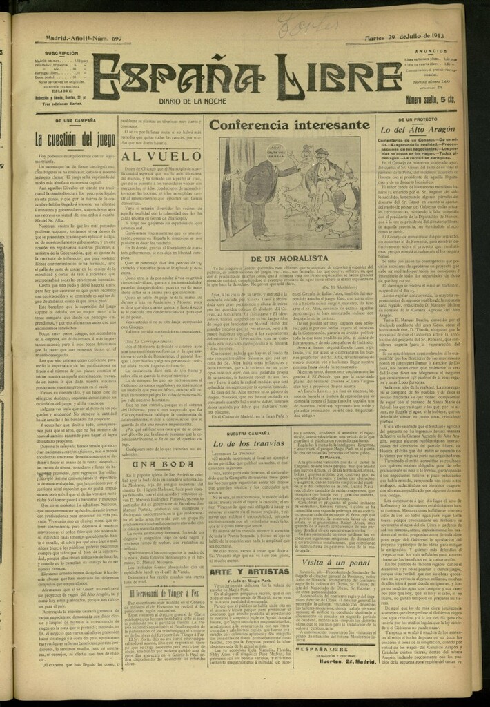 Miniatura de España Libre : Diario de la noche del 29 de julio de 1913, nº 697