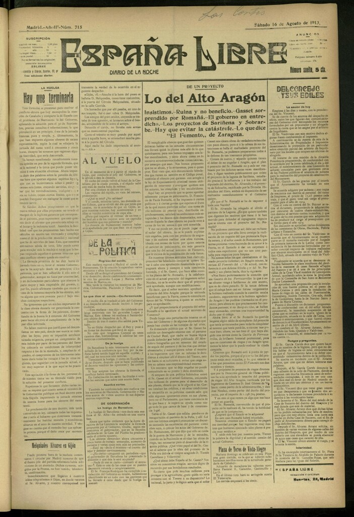 Miniatura de España Libre : Diario de la noche del 16 de agosto de 1913, nº 715