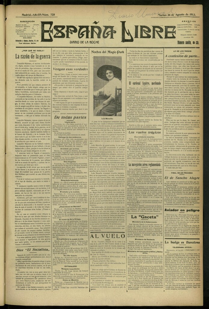 Miniatura de España Libre : Diario de la noche del 26 de agosto de 1913, nº 725