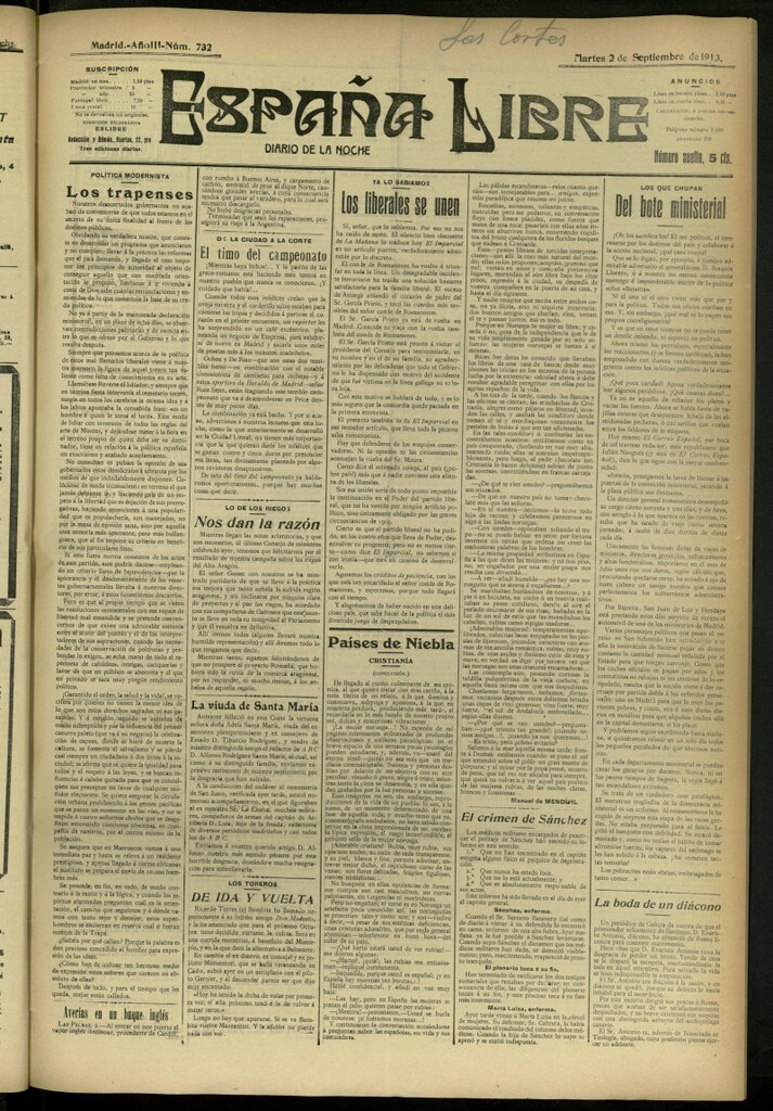 Miniatura de España Libre : Diario de la noche del 2 de septiembre de 1913, nº 732