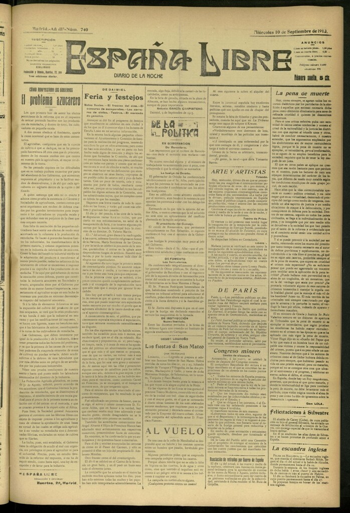 Miniatura de España Libre : Diario de la noche del 10 de septiembre de 1913, nº 740