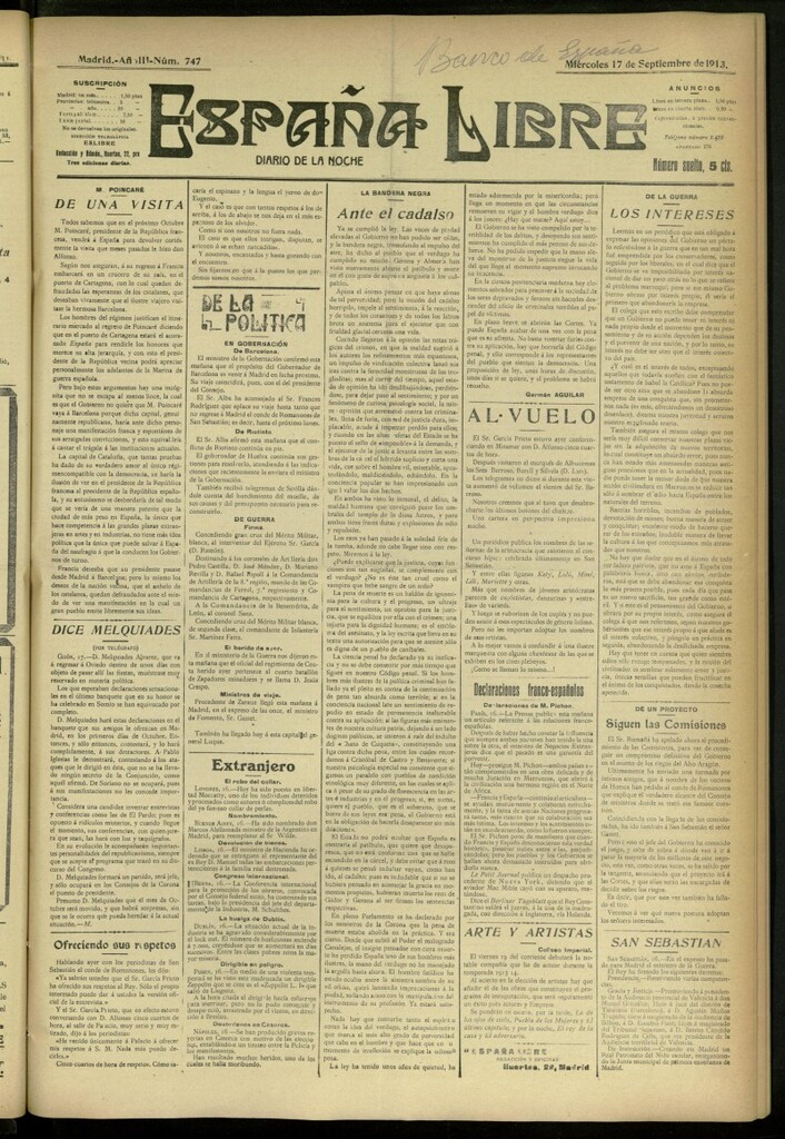 Miniatura de España Libre : Diario de la noche del 17 de septiembre de 1913, nº 747