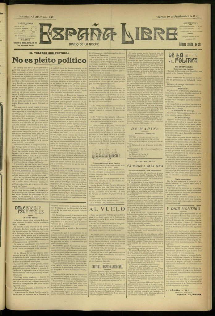 Miniatura de España Libre : Diario de la noche del 19 de septiembre de 1913, nº 749