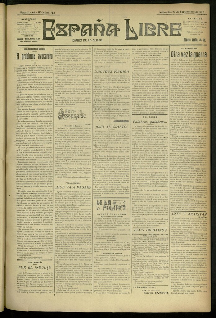 Miniatura de España Libre : Diario de la noche del 24 de septiembre de 1913, nº 753