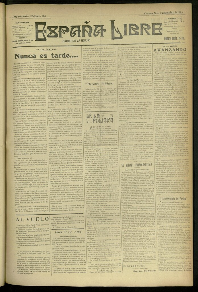 Miniatura de España Libre : Diario de la noche del 26 de septiembre de 1913, nº 755