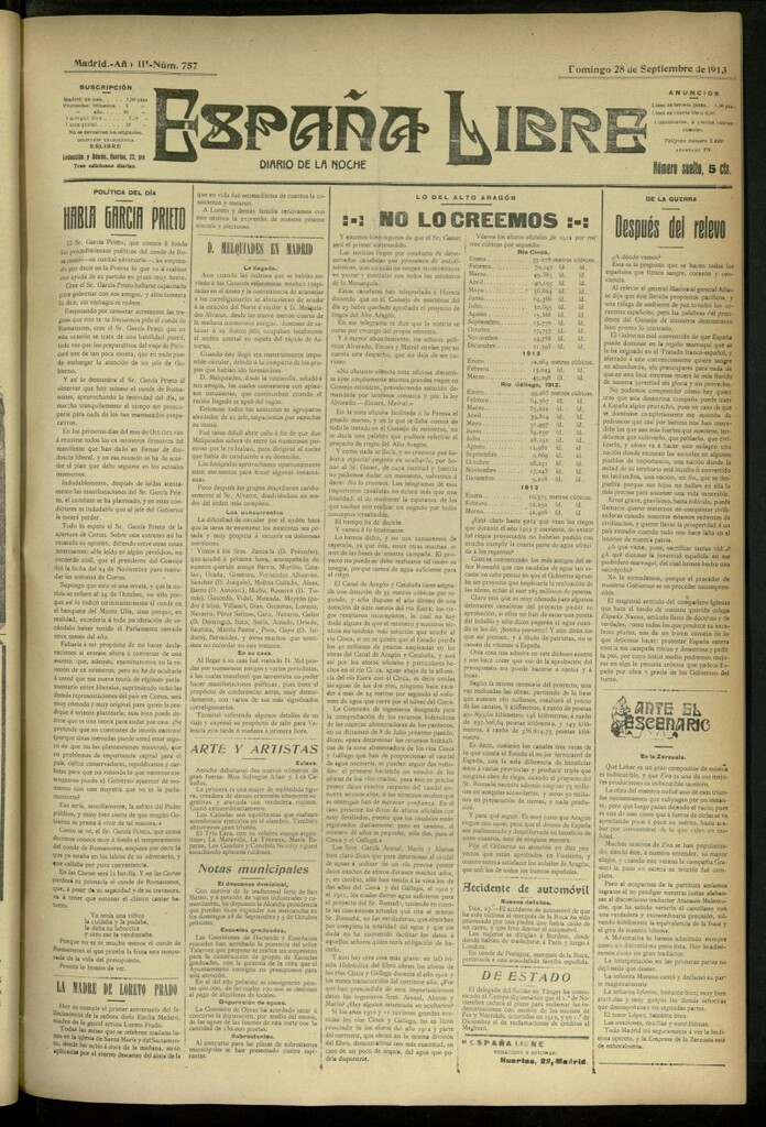 Miniatura de España Libre : Diario de la noche del 28 de septiembre de 1913, nº 757