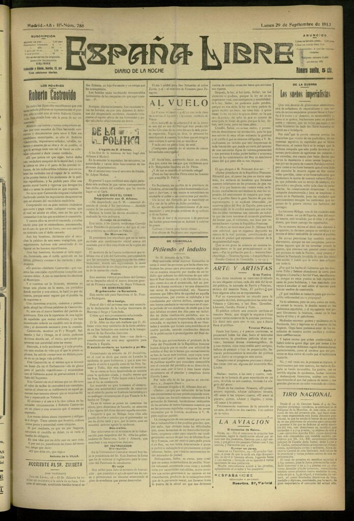 Miniatura de España Libre : Diario de la noche del 29 de septiembre de 1913, nº 758