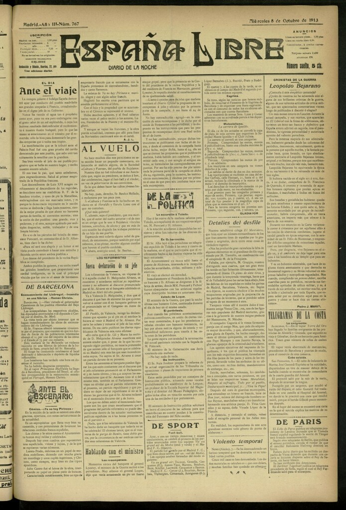 Miniatura de España Libre : Diario de la noche del 8 de octubre de 1913, nº 767