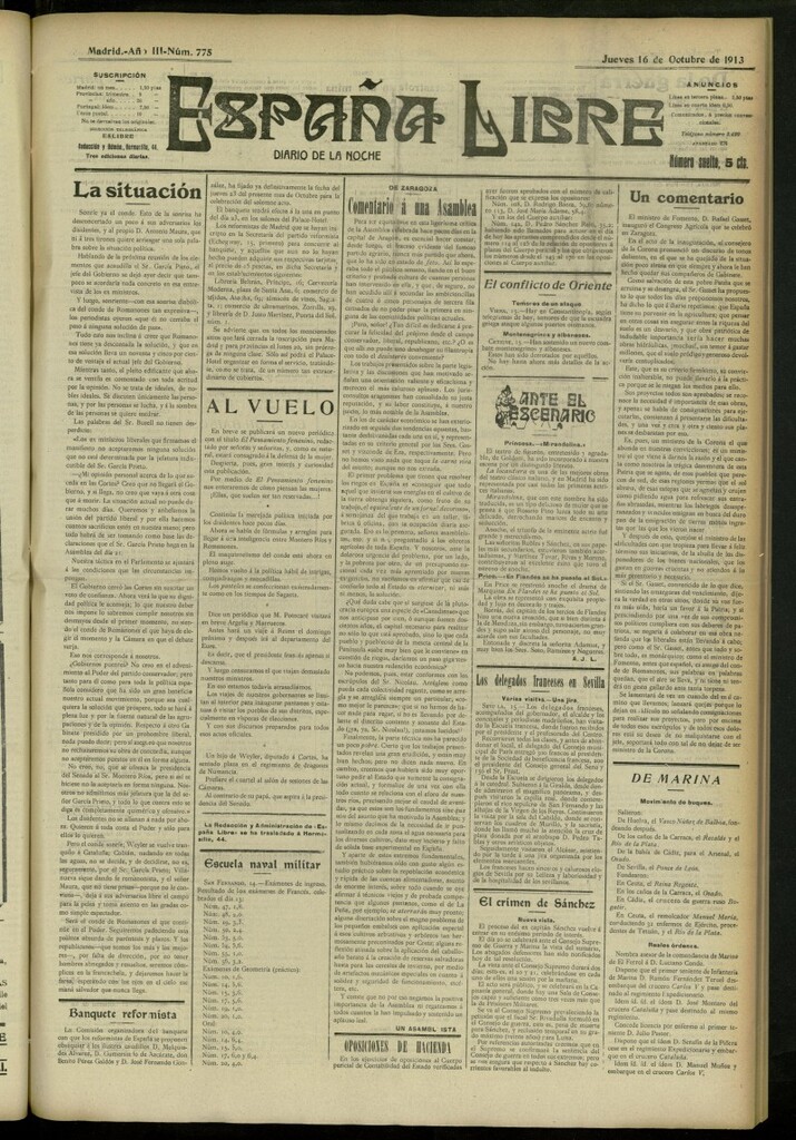 Miniatura de España Libre : Diario de la noche del 16 de octubre de 1913, nº 775