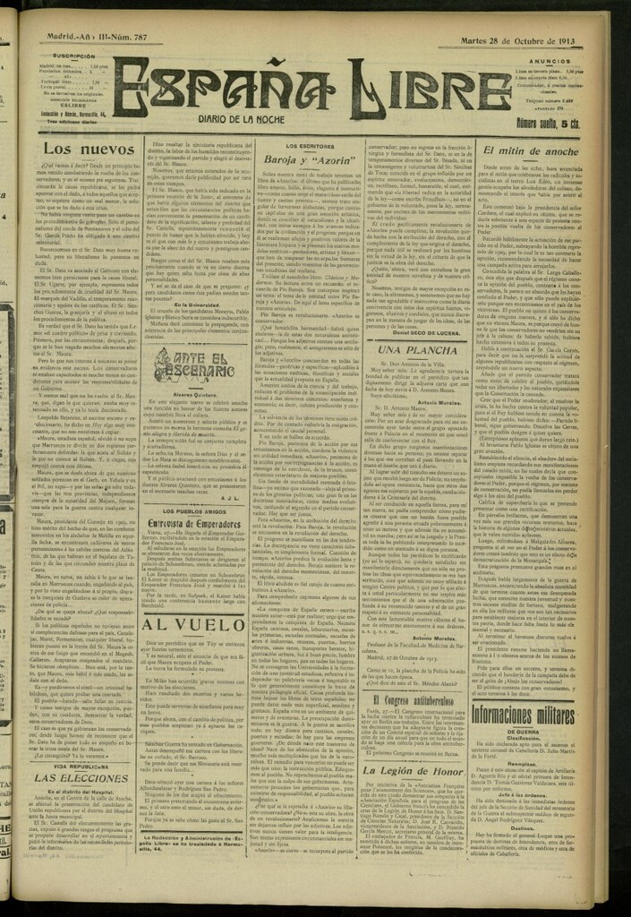 Miniatura de España Libre : Diario de la noche del 28 de octubre de 1913, nº 787