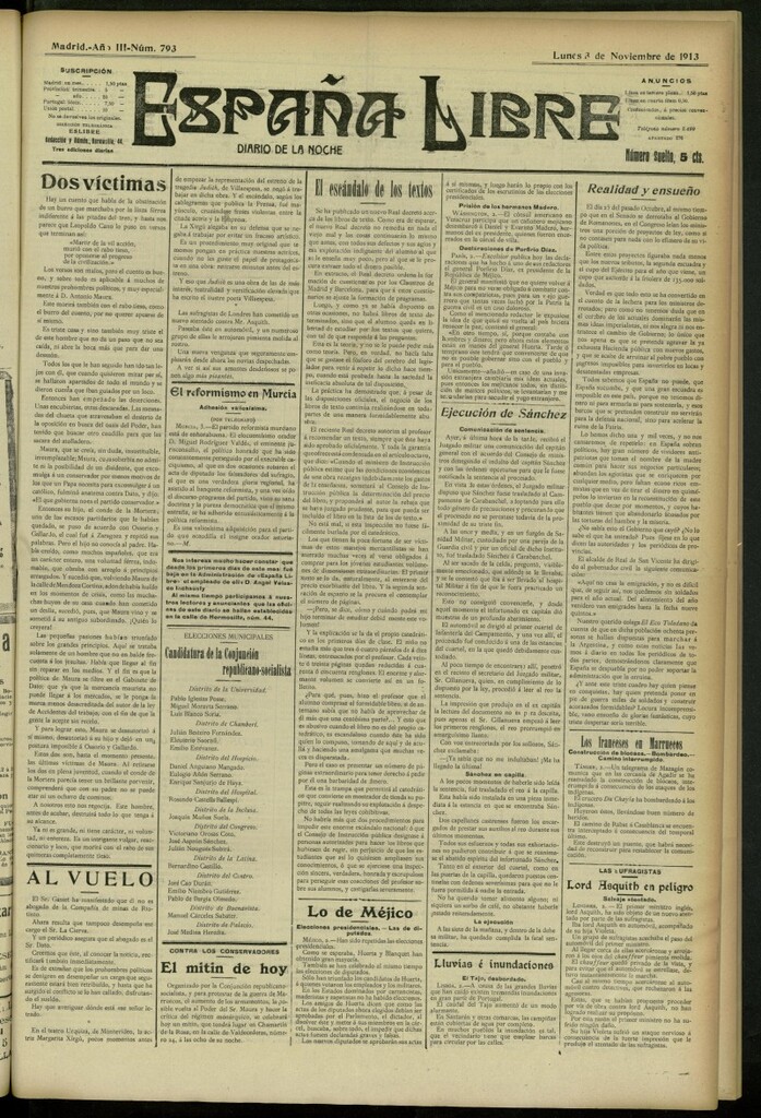 Miniatura de España Libre : Diario de la noche del 3 de noviembre de 1913, nº 793