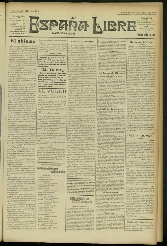 Miniatura de España Libre : Diario de la noche del 5 de noviembre de 1913, nº 795