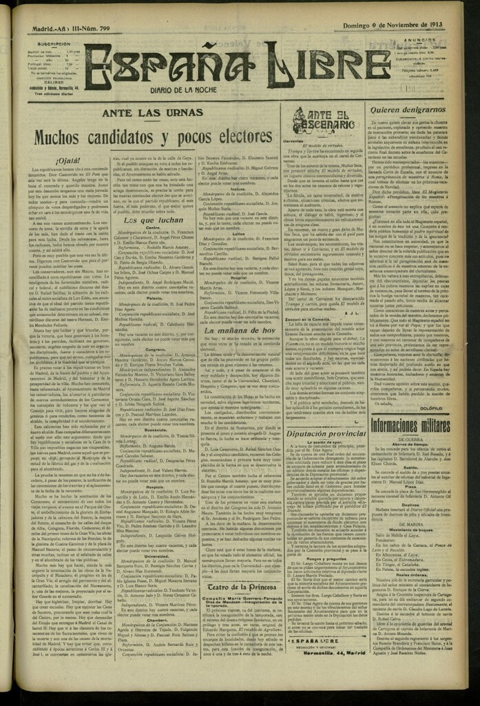 Miniatura de España Libre : Diario de la noche del 9 de noviembre de 1913, nº 799