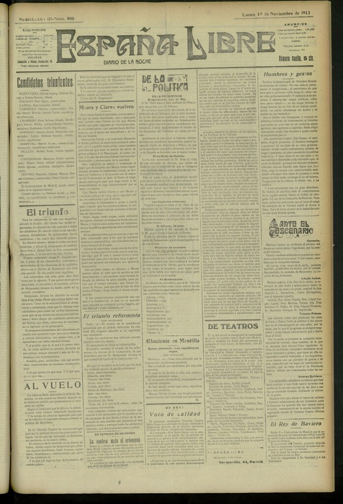 Miniatura de España Libre : Diario de la noche del 10 de noviembre de 1913, nº 800