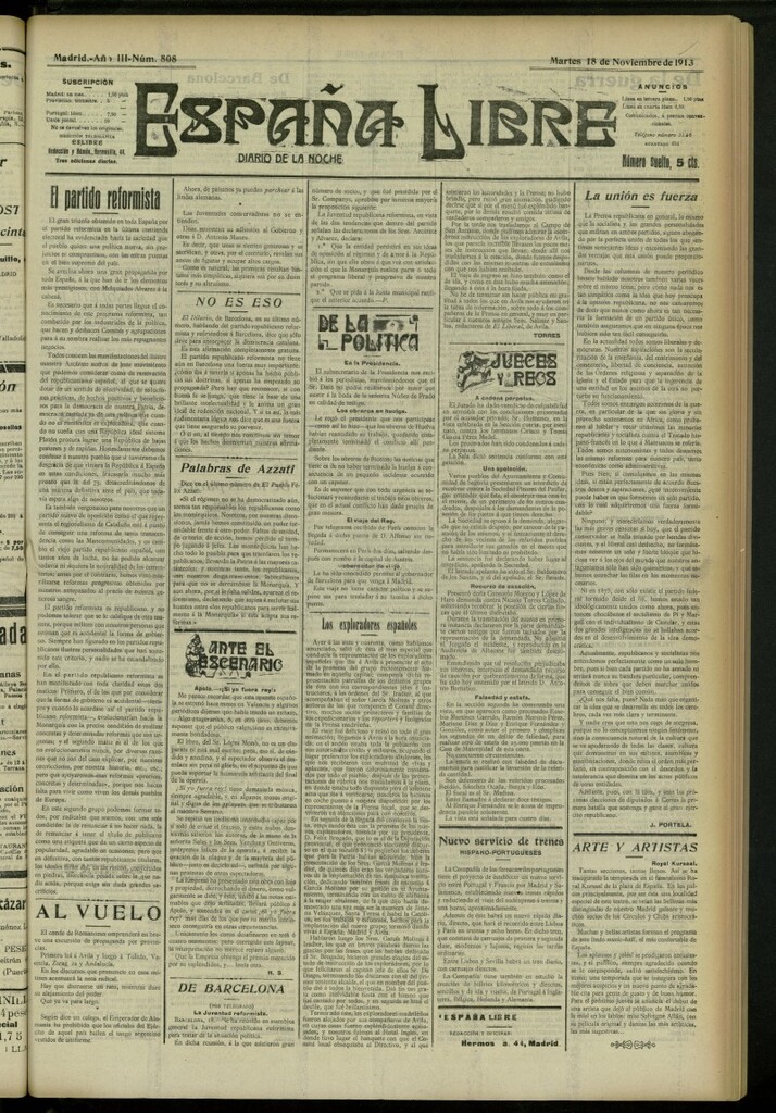 Miniatura de España Libre : Diario de la noche del 18 de noviembre de 1913, nº 808