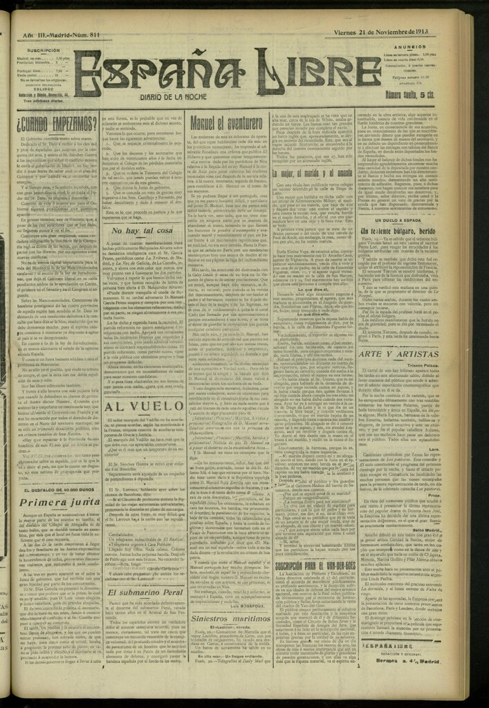 Miniatura de España Libre : Diario de la noche del 21 de noviembre de 1913, nº 811