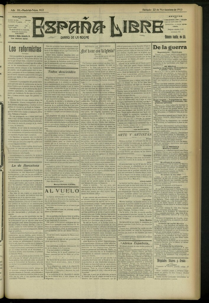 Miniatura de España Libre : Diario de la noche del 22 de noviembre de 1913, nº 812