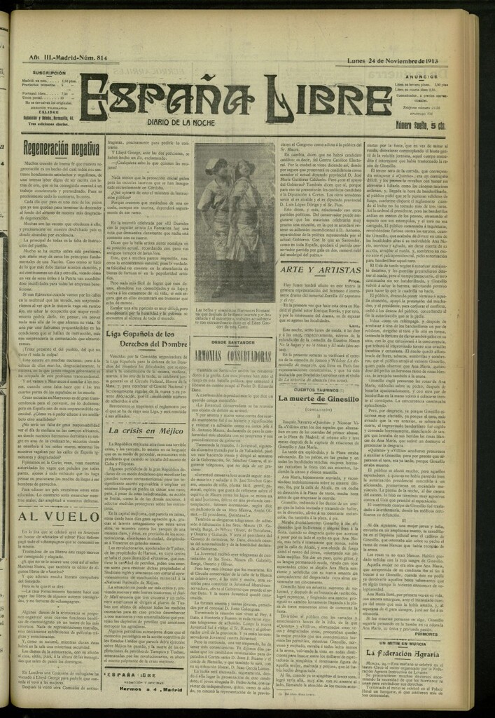 Miniatura de España Libre : Diario de la noche del 24 de noviembre de 1913, nº 814