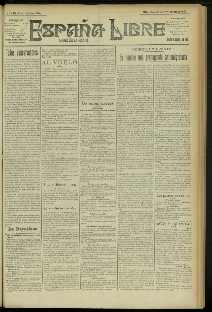 Miniatura de España Libre : Diario de la noche del 26 de noviembre de 1913, nº 816