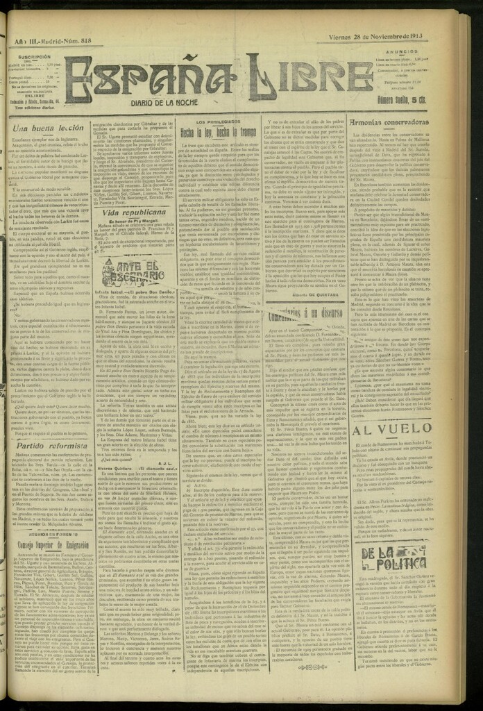 Miniatura de España Libre : Diario de la noche del 28 de noviembre de 1913, nº 818