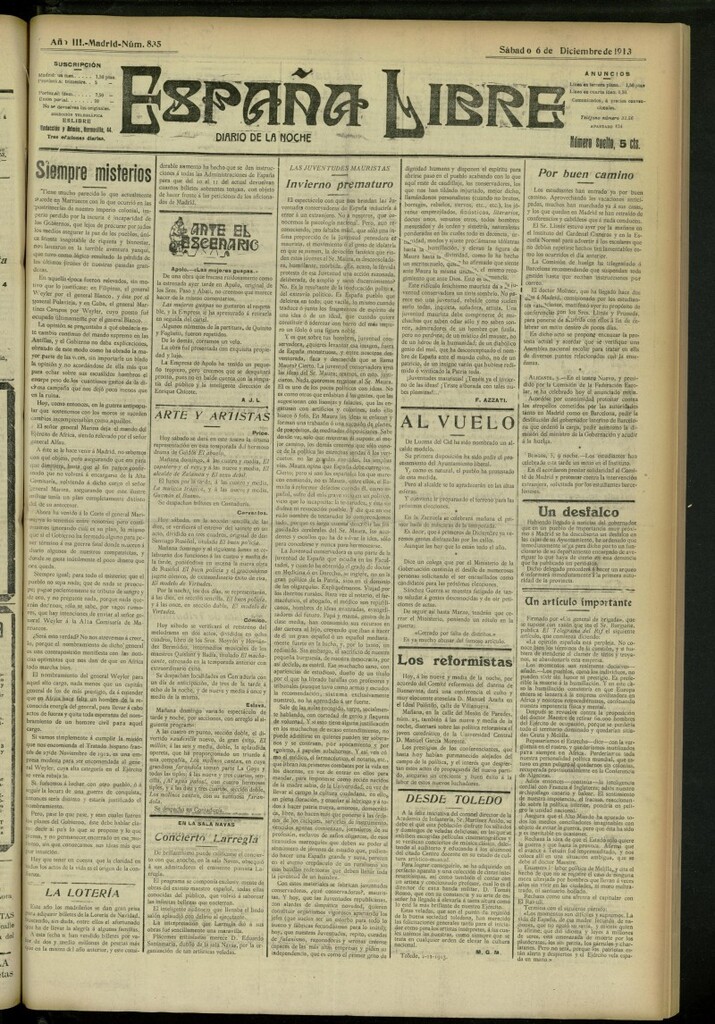 Miniatura de España Libre : Diario de la noche del 6 de diciembre de 1913, nº 835