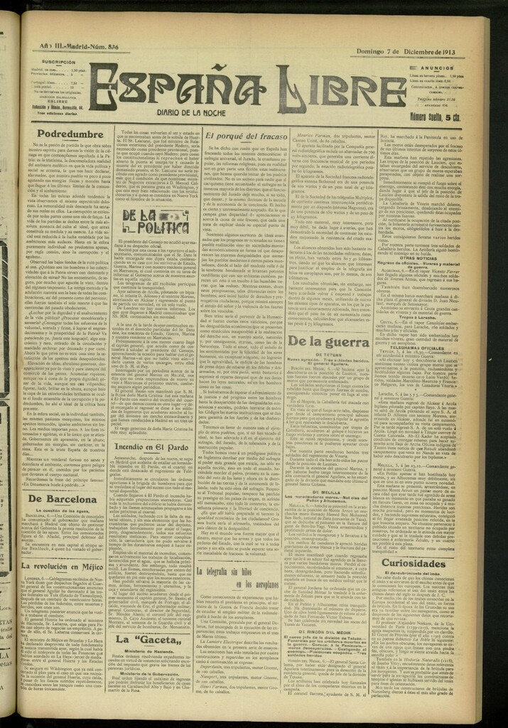 Miniatura de España Libre : Diario de la noche del 7 de diciembre de 1913, nº 836