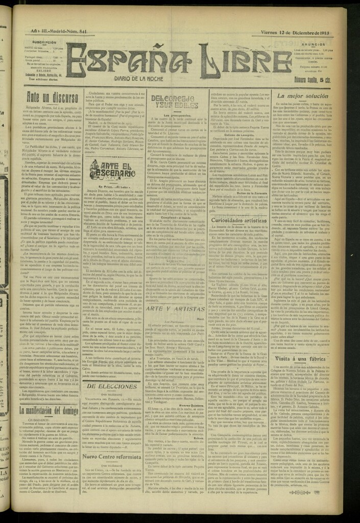 Miniatura de España Libre : Diario de la noche del 12 de diciembre de 1913, nº 841