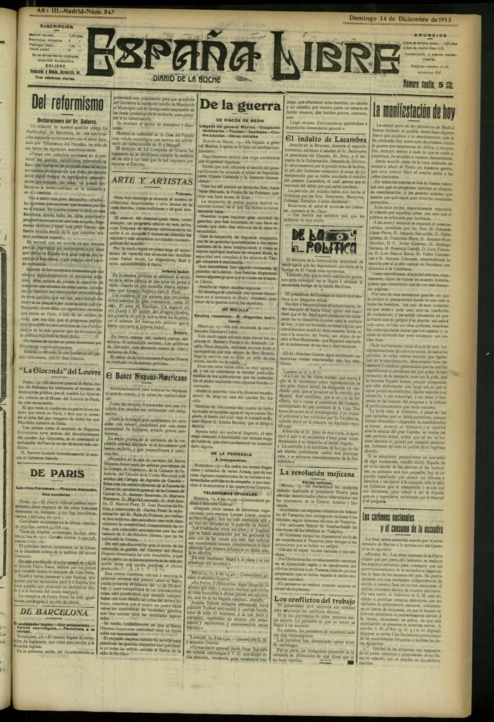 Miniatura de España Libre : Diario de la noche del 14 de diciembre de 1913, nº 843