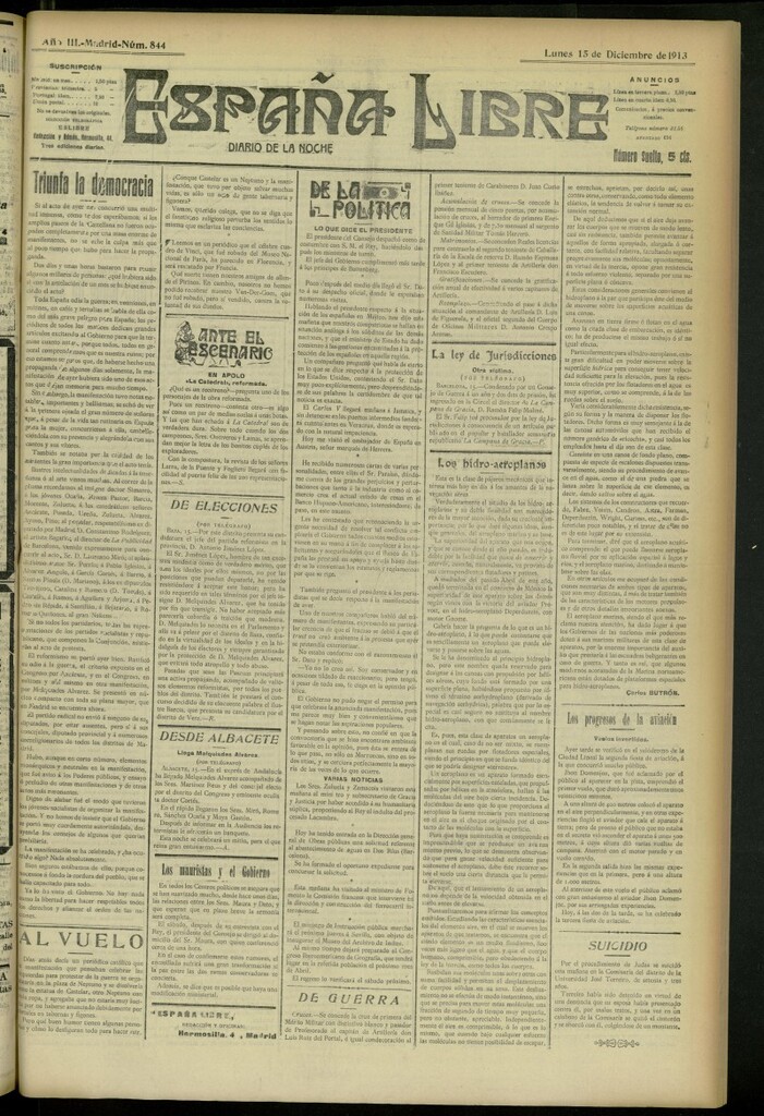 Miniatura de España Libre : Diario de la noche del 15 de diciembre de 1913, nº 844