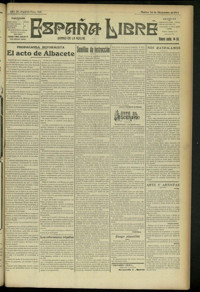 Miniatura de España Libre : Diario de la noche del 16 de diciembre de 1913, nº 845
