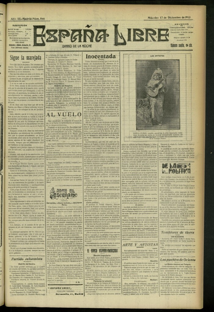Miniatura de España Libre : Diario de la noche del 17 de diciembre de 1913, nº 846