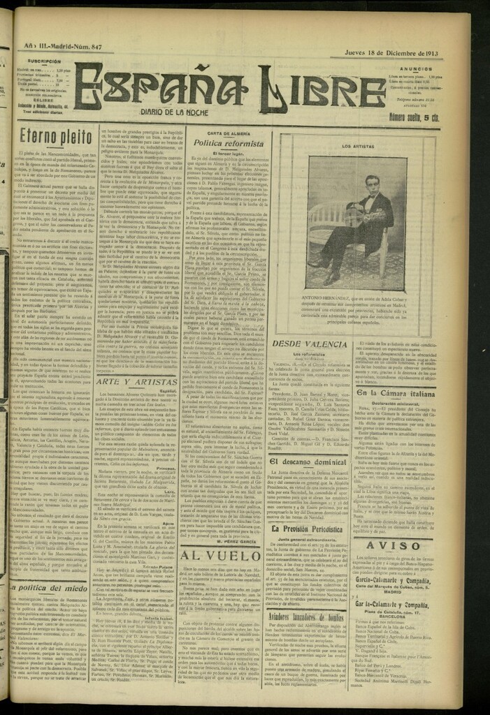 Miniatura de España Libre : Diario de la noche del 18 de diciembre de 1913, nº 847