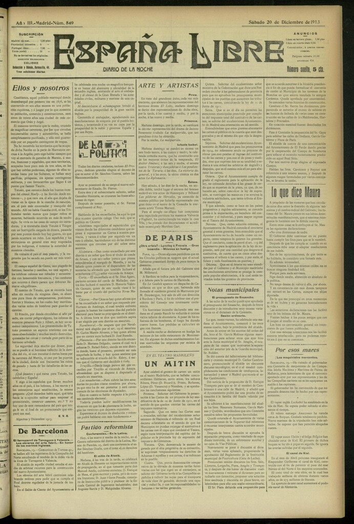 Miniatura de España Libre : Diario de la noche del 20 de diciembre de 1913, nº 849