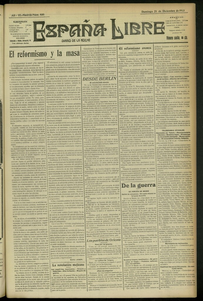 Miniatura de España Libre : Diario de la noche del 21 de diciembre de 1913, nº 850