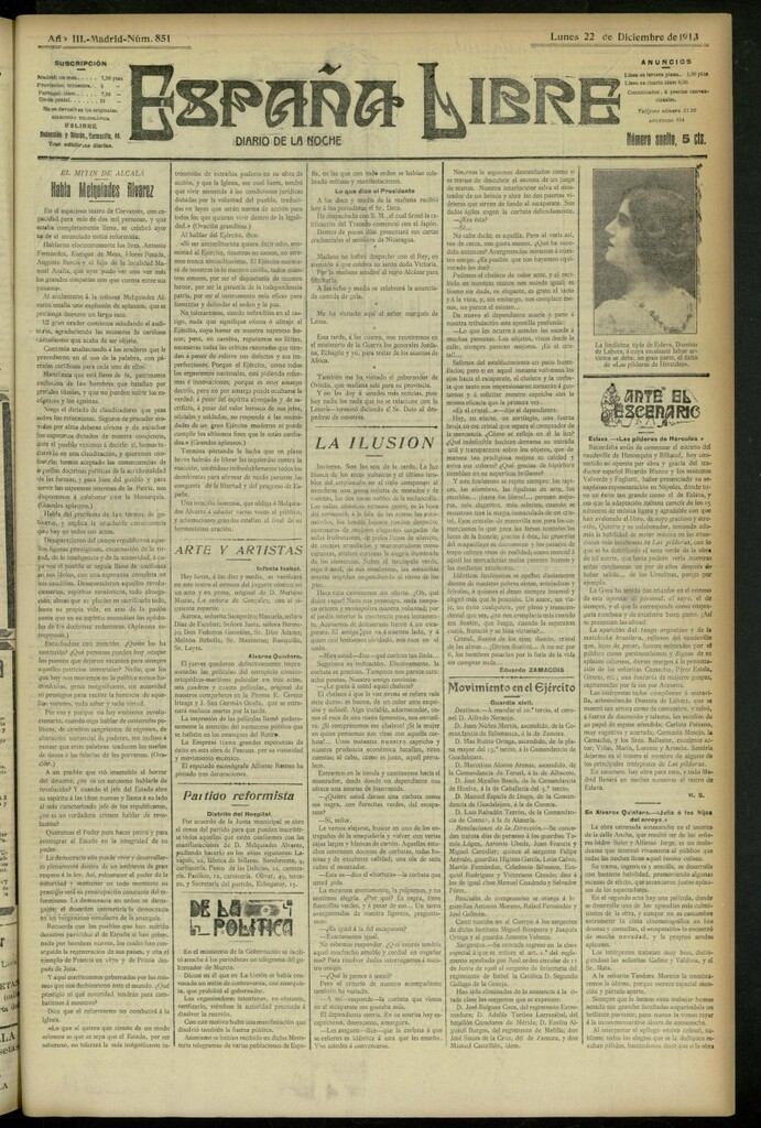 Miniatura de España Libre : Diario de la noche del 22 de diciembre de 1913, nº 851