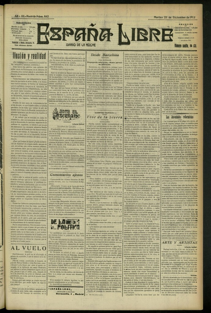 Miniatura de España Libre : Diario de la noche del 23 de diciembre de 1913, nº 852