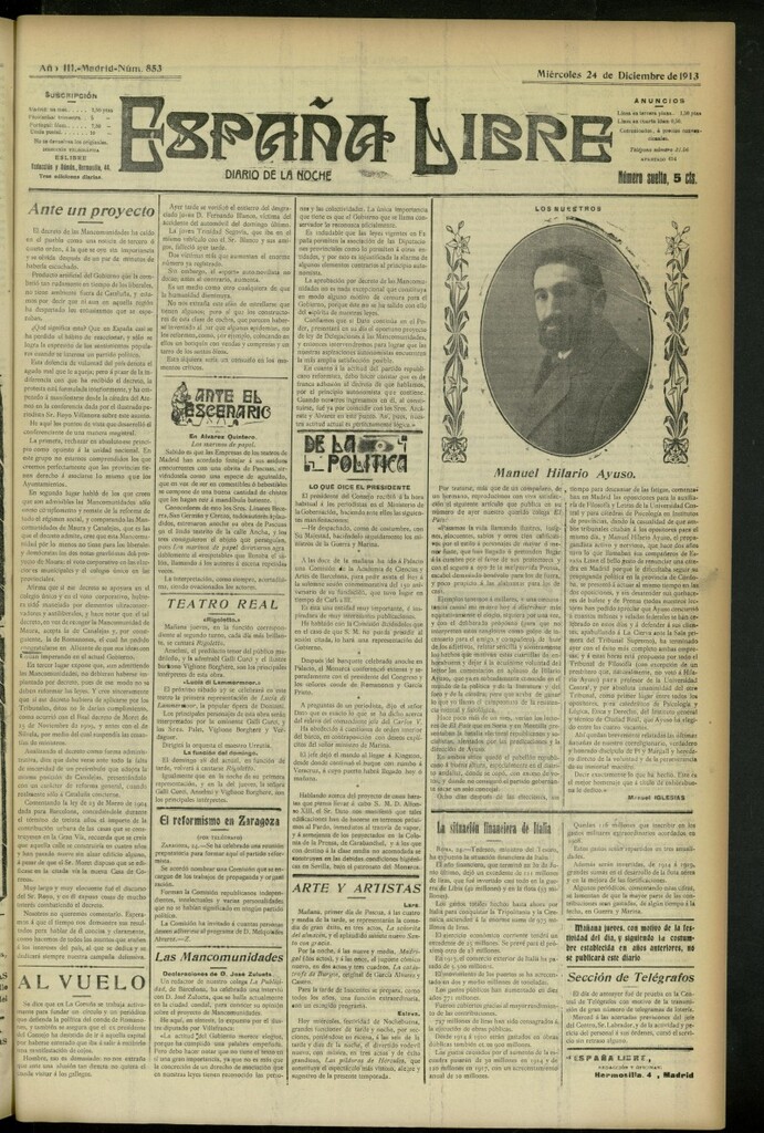Miniatura de España Libre : Diario de la noche del 24 de diciembre de 1913, nº 853