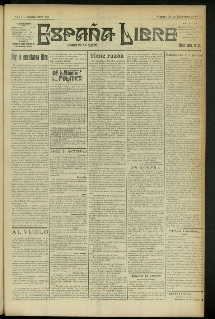 Miniatura de España Libre : Diario de la noche del 26 de diciembre de 1913, nº 854