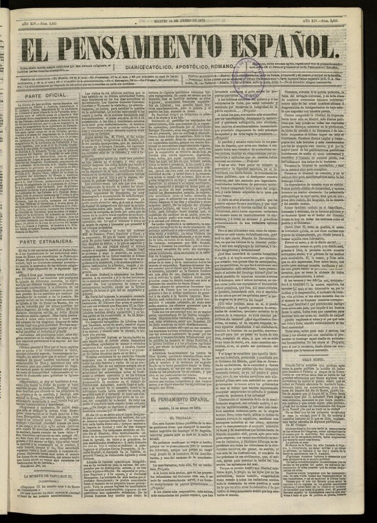 Miniatura de El Pensamiento Español del 14 de enero de 1873, nº 3955