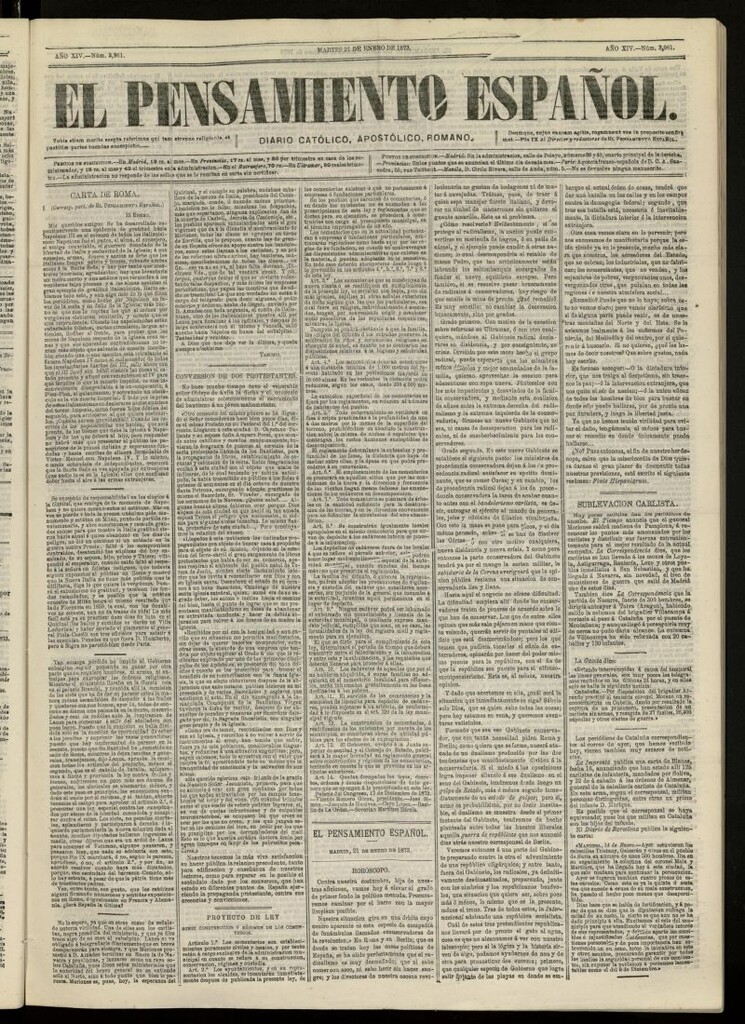 Miniatura de El Pensamiento Español del 21 de enero de 1873, nº 3961
