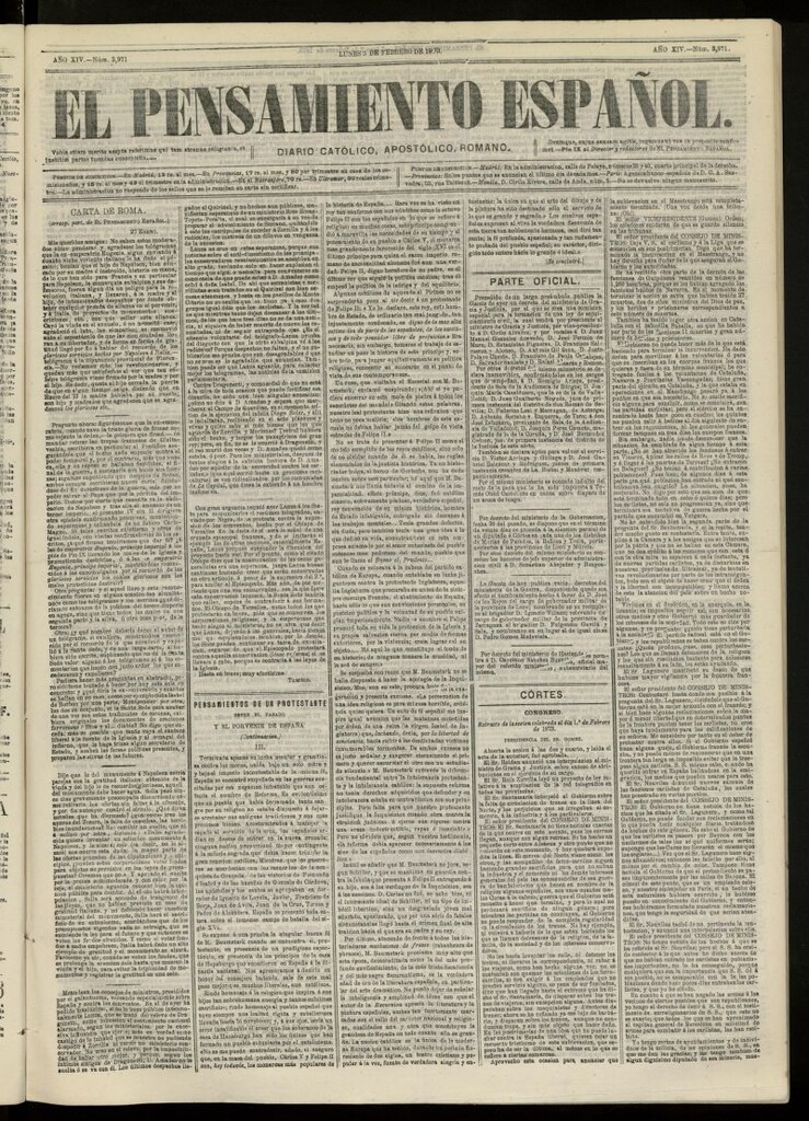 Miniatura de El Pensamiento Español del 3 de febrero de 1873, nº 3971