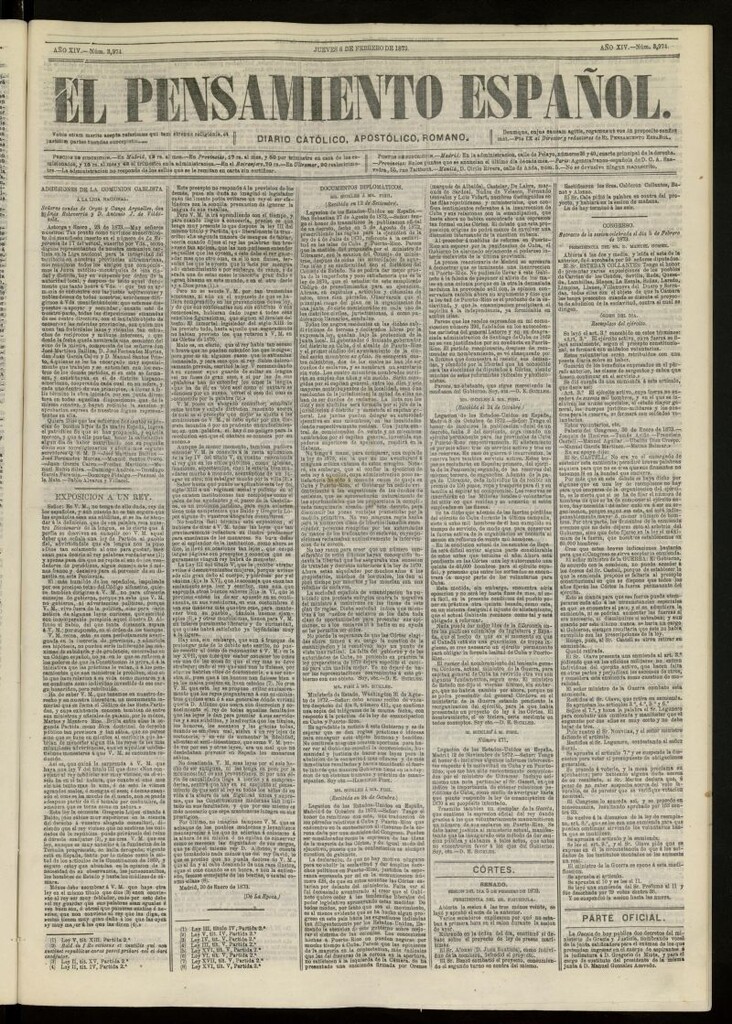 Miniatura de El Pensamiento Español del 6 de febrero de 1873, nº 3974