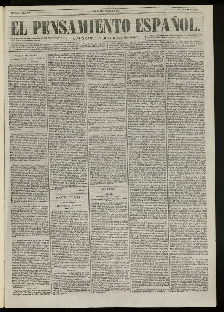 Miniatura de El Pensamiento Español del 10 de febrero de 1873, nº 3977