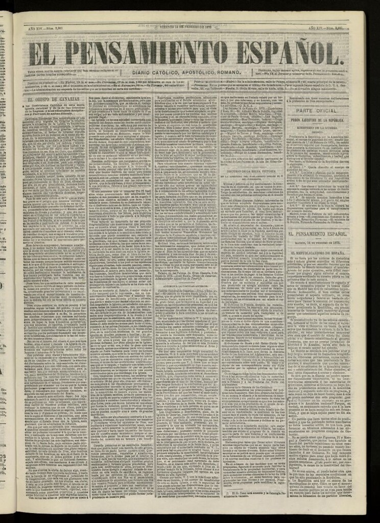 Miniatura de El Pensamiento Español del 14 de febrero de 1873, nº 3981