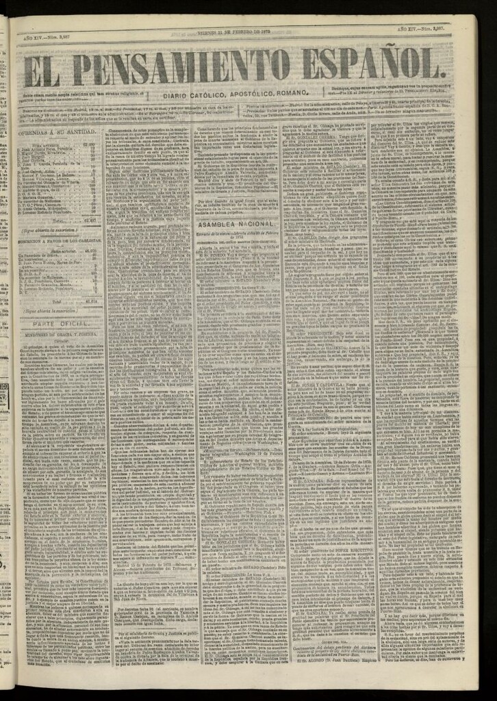 Miniatura de El Pensamiento Español del 21 de febrero de 1873, nº 3987