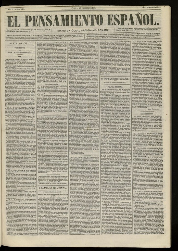 Miniatura de El Pensamiento Español del 24 de febrero de 1873, nº 3989