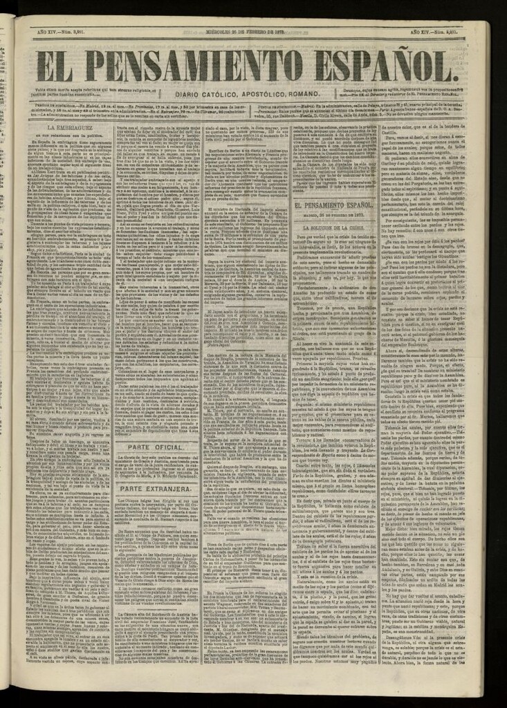 Miniatura de El Pensamiento Español del 26 de febrero de 1873, nº 3991