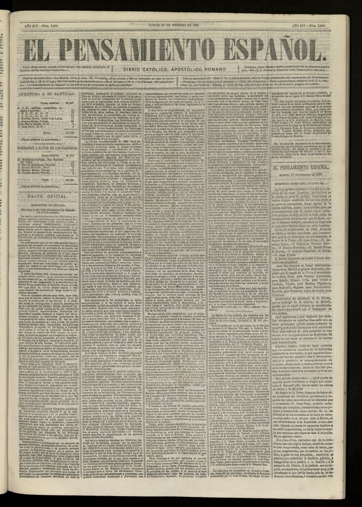Miniatura de El Pensamiento Español del 27 de febrero de 1873, nº 3992