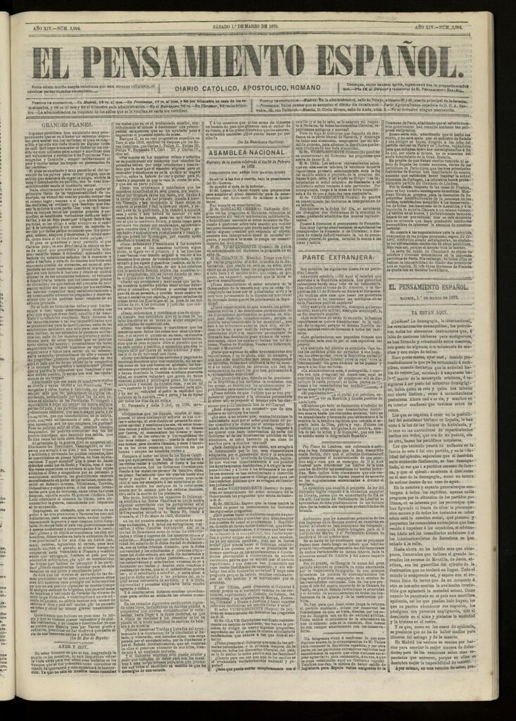 Miniatura de El Pensamiento Español del 1 de marzo de 1873, nº 3994